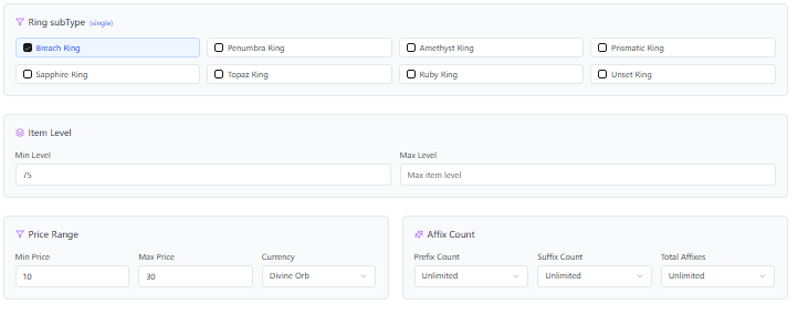 Step 2: Define base item properties and price range.